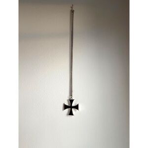 Black Enamel Iron Cross Pendant Necklace Silver Tone Maltese Cross Gothic